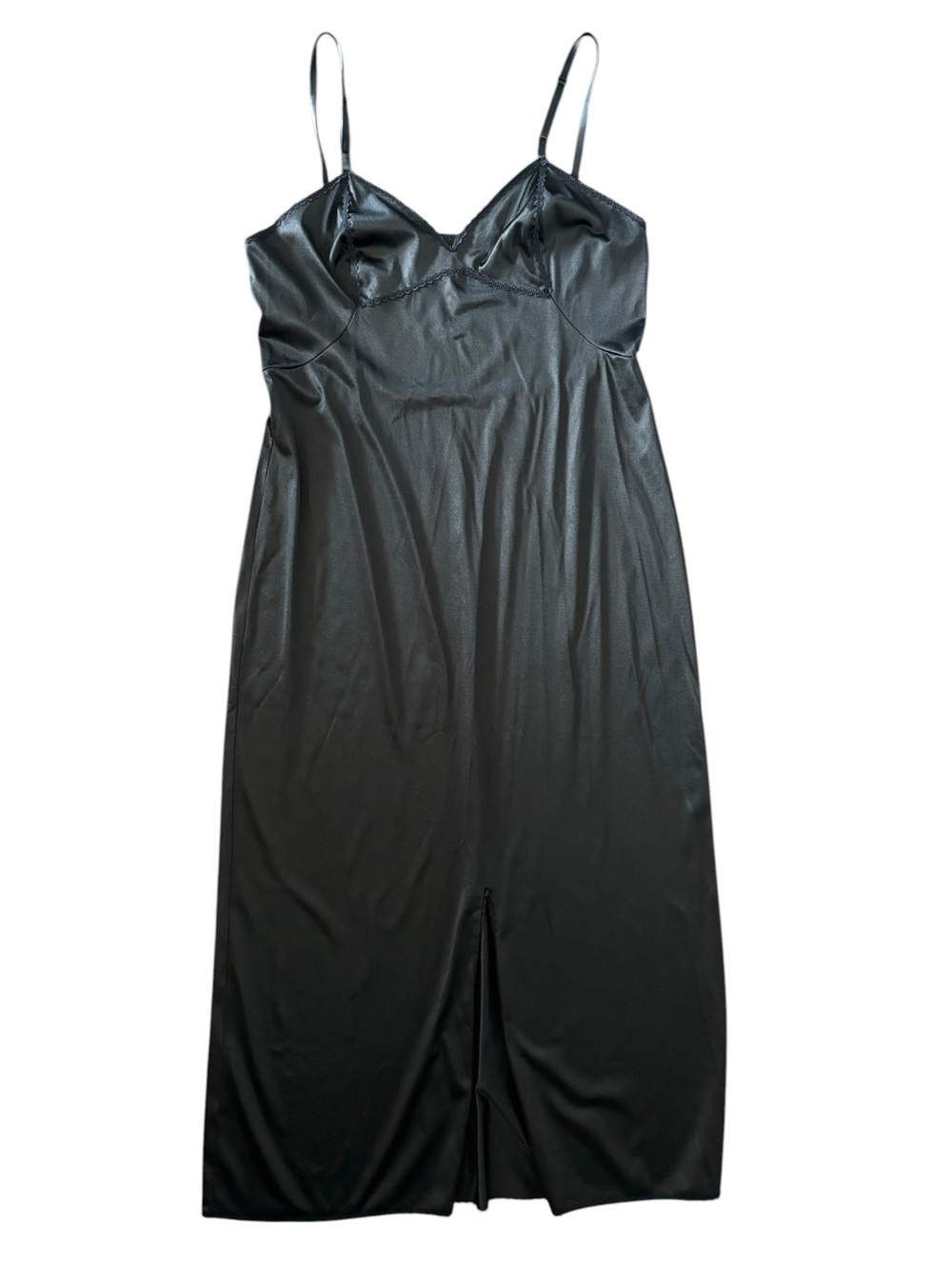 Vintage Kayser Black Lace Trim Slip Dress M L 90s Coquette Boudoir Nightgown 38